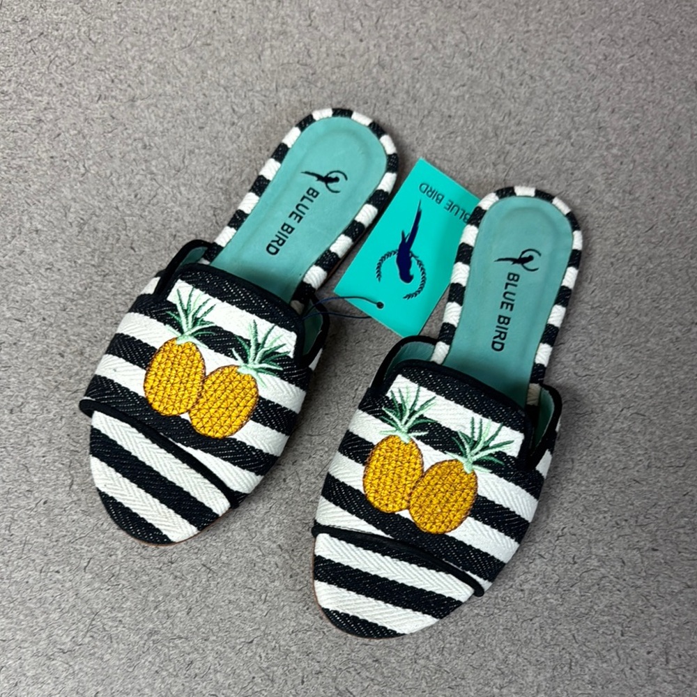 Blue Bird Pineapple Embroidered Slides
